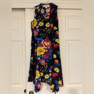 Diane Von Furstenberg One Shoulder Dress - Black with Multicolor Floral